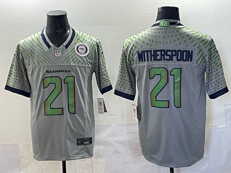 Men 2025 Seattle Seahawks #21 Witherspoon Grey 5th generation Throwback Nike Limited NFL Jersey style 01